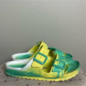 Birkenstock Arizona EVA Jade Yellow Tie Dye Rubber Slide Sandals Women’s 38